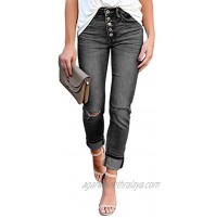 LookbookStore Women's Mid Rise Ripped Jeans Washed Distressed Straight-Leg Denim Pants