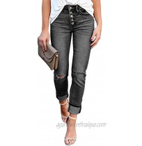 LookbookStore Women's Mid Rise Ripped Jeans Washed Distressed Straight-Leg Denim Pants
