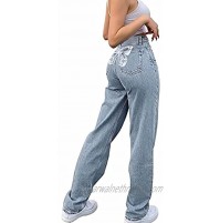 s.lemon Women Butterfly Printing High Waisted Wide Straight Leg Baggy Streetwear Y2K 90S Boyfriend Jeans for Ladies