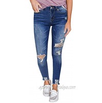 Vetinee Womens Mid Rise Frayed Hem Skinny Jeans Slim Fit Stretch Ripped Denim Pants