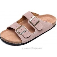 GUOLUOFEI Cork Footbed Slide Sandals for Womens With Two Strap Buckle,Cute Comfortable Flat Beach Sandals For Women Girls Ladies